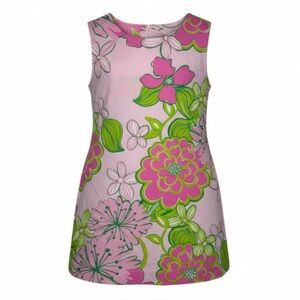 Lilly Pulitzer Girls Size 10 Pink & Green Floral Shift Dress – Lined 100% Cotton